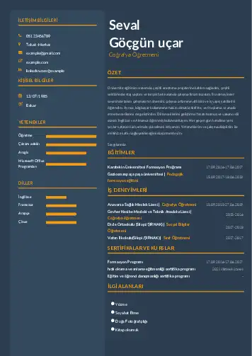 Coğrafya Öğretmeni CV Örnekleri cv indir
